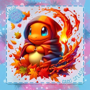 Fall Charmander Watercolor Clipart, Cozy Autumn PNG (Digital Download)