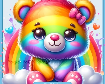 Kawaii Rainbow Bear Clipart: PNG Animal Image (Digital Download)