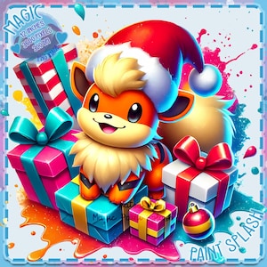 Growlithe Weihnachten Aquarell Splash, Clipart Bilder, Grafiken und Kunstwerke, Regenbogen Ästhetik, PNG süße kleine Monster Bilder