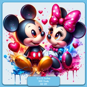 Mickey y Minnie Acuarela Splash, Imágenes Prediseñadas, Gráficos y Obras de Arte, Estética Arco Iris, Imágenes de Personajes PNG