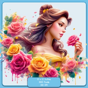 Belle Floral Frame Acuarela Splash, imágenes prediseñadas, gráficos y obras de arte, estética del arco iris, imágenes de princesa PNG