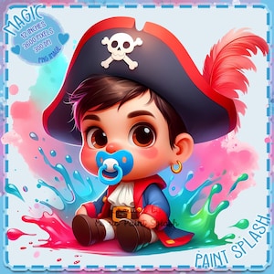 Images clipart bébé capitaine crochet aquarelle, graphiques et oeuvres d'art, esthétique arc-en-ciel, images de personnages mignons PNG