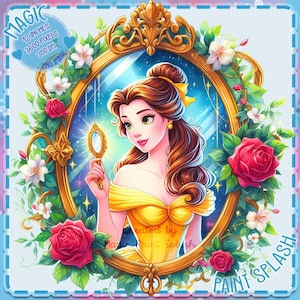 Belles verzauberter Spiegel-Clipart-Bild, Aquarell Splash PNG, Grafiken und Kunstwerke, Regenbogenästhetik, süße Prinzessin Bilder