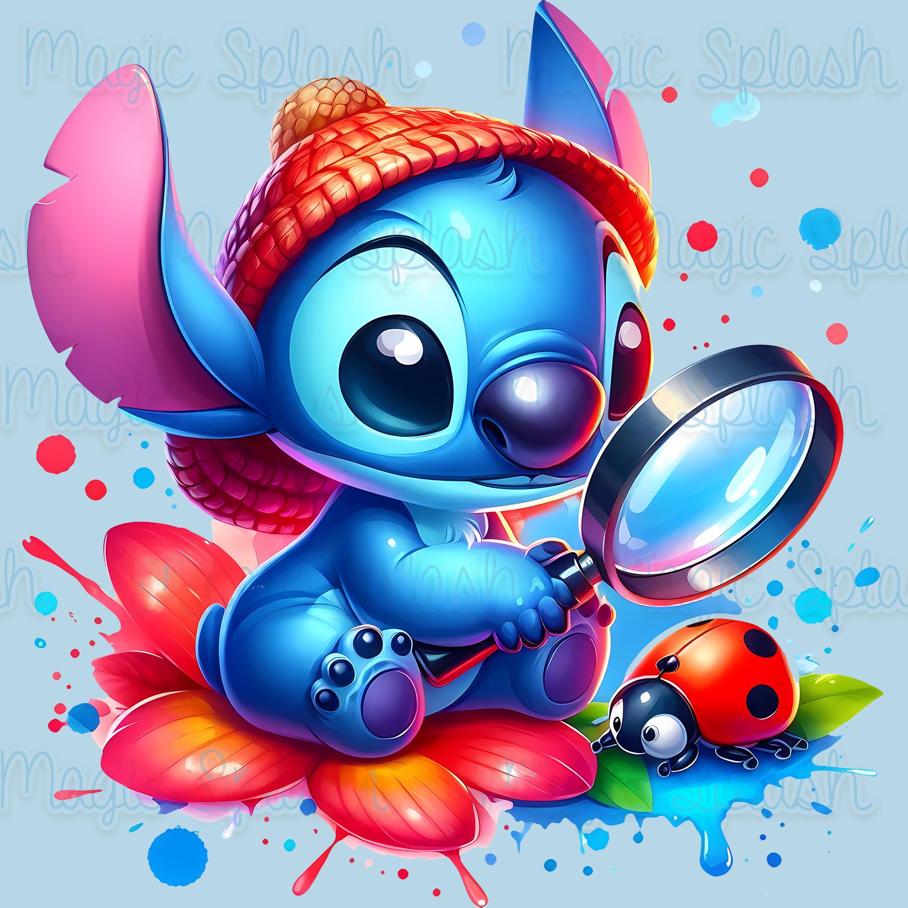 Stitch and Ladybug Watercolor Clipart, PNG Image (digital Download