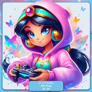 Jasmine Gamer Watercolor Splash, Clipart Images, Graphics and Artwork, Rainbow Aesthetic, PNG Cute Character Images