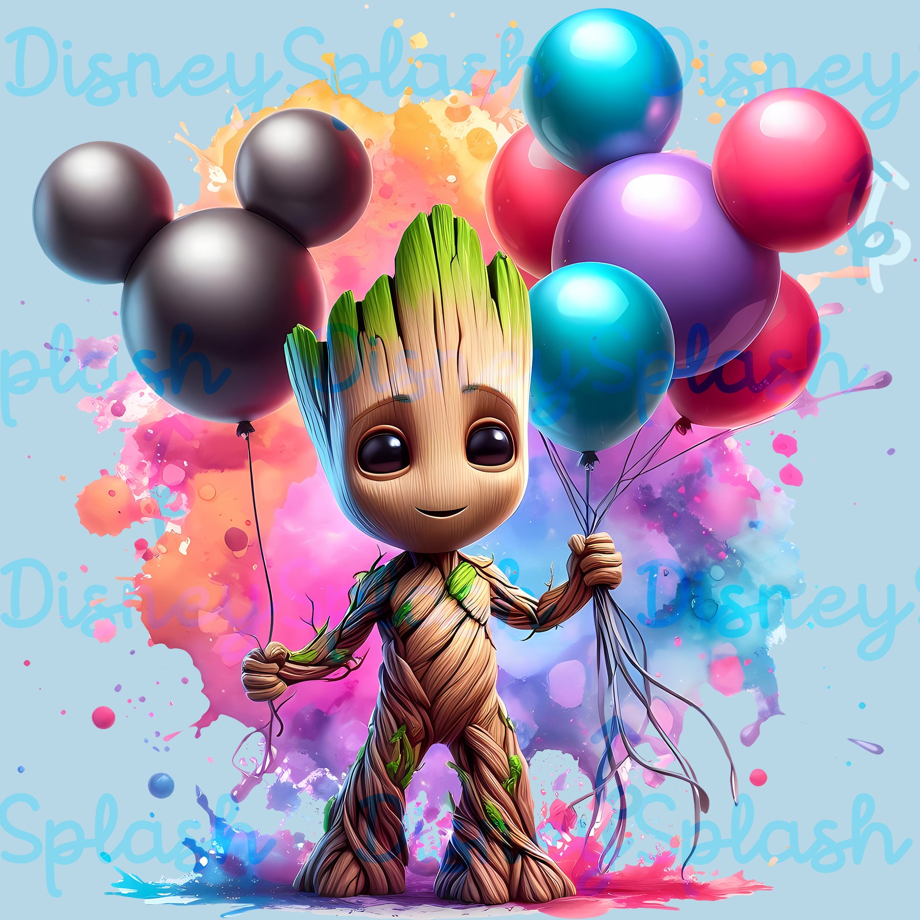 Clipart de Bebé Groot: Globos de ratón con salpicaduras de acuarela  (Descarga digital PNG) - Etsy México, image size:1800x1800