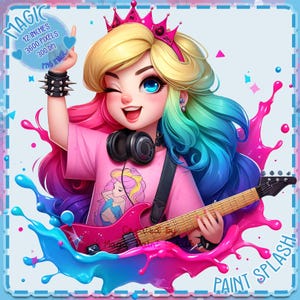 Aurora Punk Rock Aquarelle Splash, Images Clipart, Graphiques et oeuvres d'art, Esthétique arc-en-ciel, Images de princesse mignonnes PNG