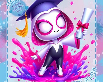 Spider-Girl Graduation Diploma Clipart: Rainbow Watercolor (PNG Digital Download)