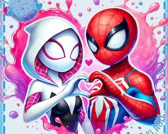 スパイダーマン・バレンタインの水彩画：スパイダーグウェン