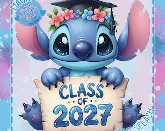 Stitch Graduation 2027 Clipart, Rainbow PNG (Digital Download)