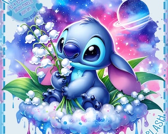 Stitch Lily of the Valley Clipart: Whimsical Cloud PNG (Digital Download)