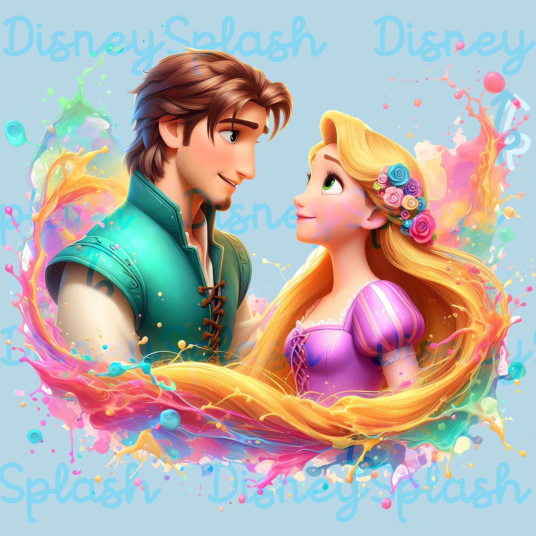 ラプンツェルとフリンのクリップアート：水彩スプラッシュPNG