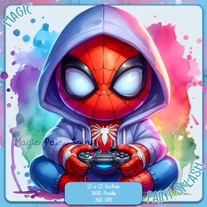 Spidey Gamer Aquarell Splash, Clipart-Bilder, Grafiken und Kunstwerke, Regenbogen Ästhetik, PNG niedliche Charakterbilder