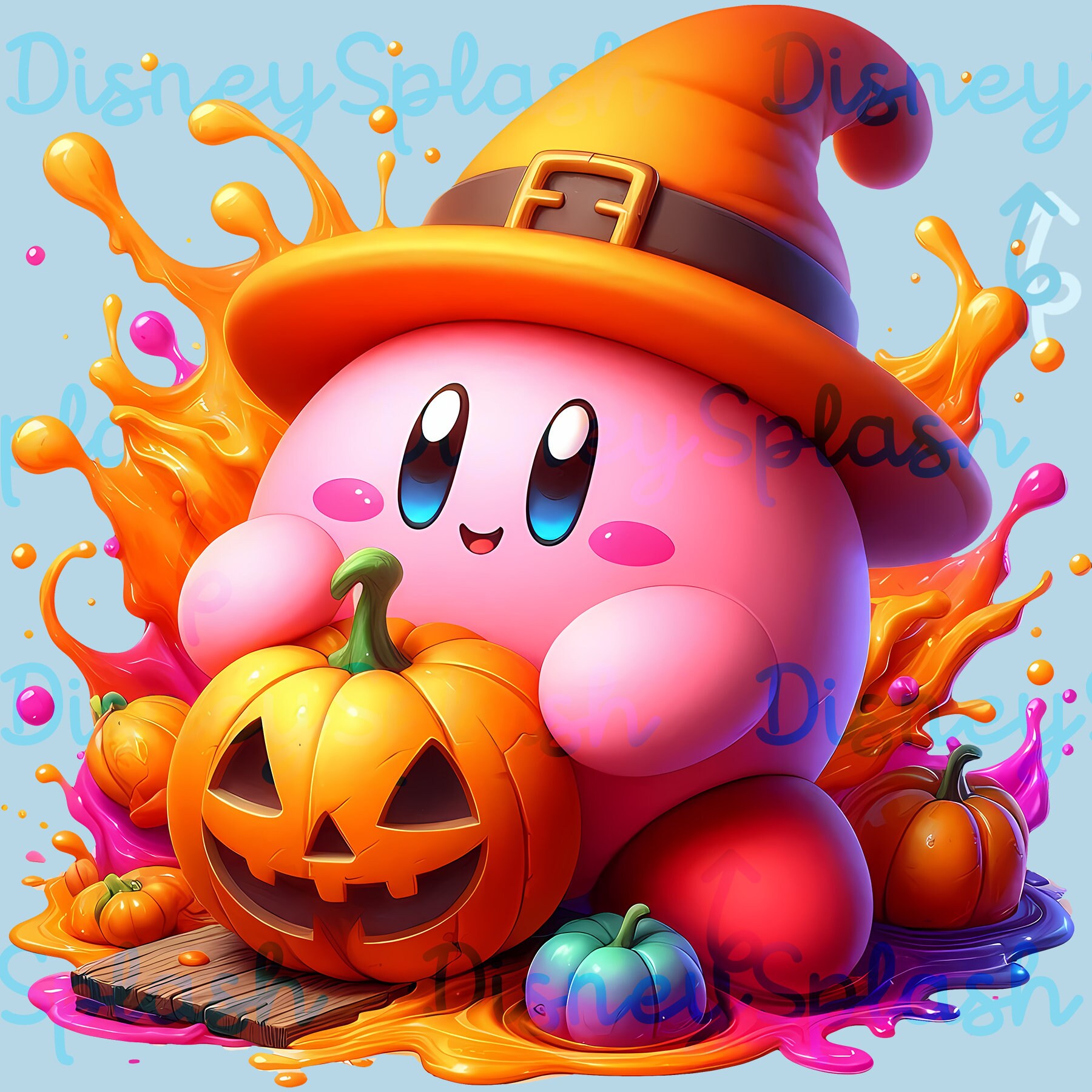 ハロウィンのカービィのクリップアート、水彩画のカボチャ魔女（PNG