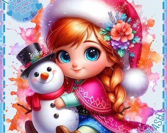 Christmas Baby Anna Clipart: Watercolor Holiday Princess (PNG Digital Download)