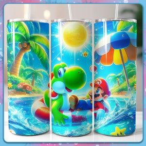 Mario und Yoshi Sommer 20 Oz Tumbler Wrap, Becher Design, Sublimation Wraps, PNG süße Gamer Bilder, digitale Download-Datei