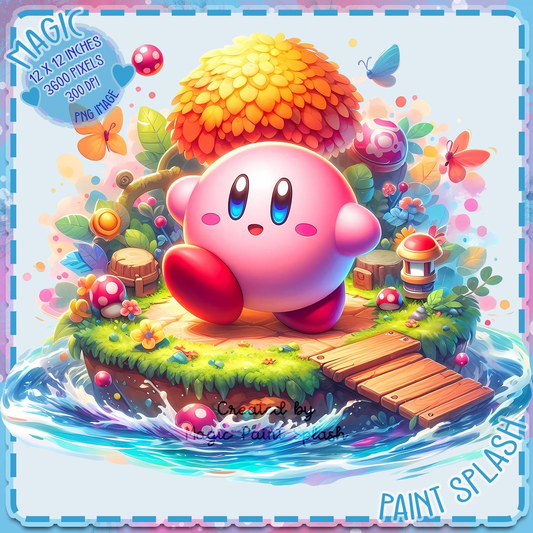 カービーの水彩画 PNG、レインボースプラッシュクリップアート