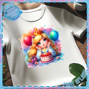 Clipart de cumpleaños de Aurora: Princesa con salpicaduras de acuarela (Descarga digital PNG)