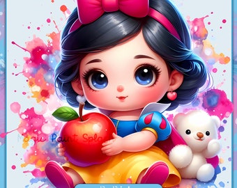 Baby Snow White Watercolor Clipart: Princess PNG Image (Digital Download)