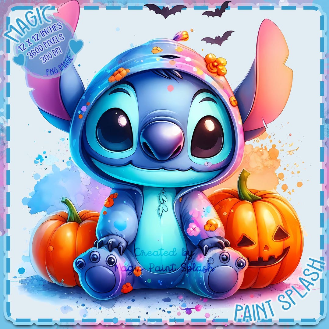 スティッチのハロウィンパジャマ PNG：水彩スプラッシュクリップアート