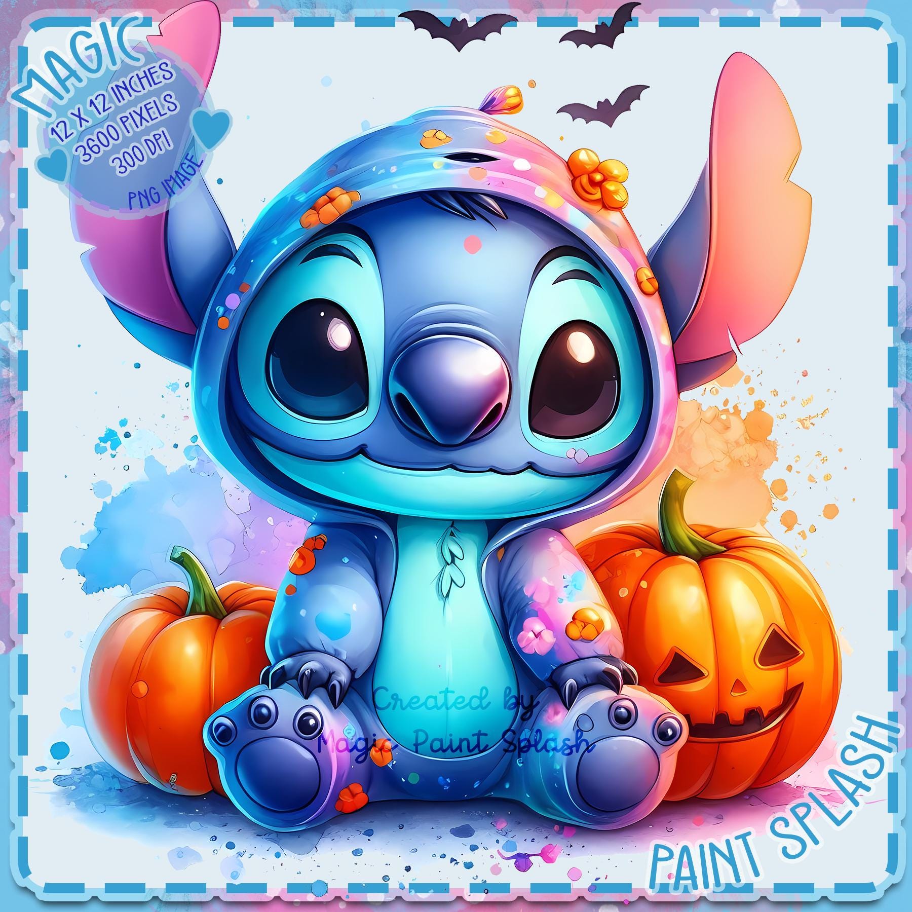スティッチのハロウィンパジャマ PNG：水彩スプラッシュクリップアート