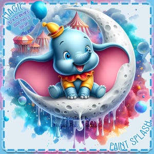 Images Clipart éclaboussures d'aquarelle de lune Dumbo, graphiques et oeuvres d'art, esthétique arc-en-ciel, images aquarelles d'animaux PNG