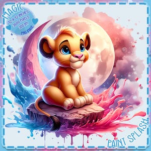 Simba Cub Moon Acuarela Splash, Imágenes Prediseñadas, Gráficos y Obras de Arte, Estética Arco Iris, Imágenes de Bebé León PNG