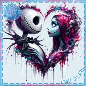 Salpicaduras de acuarela de Jack y Sally, imágenes prediseñadas, gráficos y obras de arte, estética de arcoíris, imágenes PNG de pesadillas navideñas