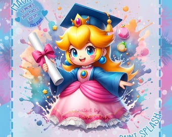 Princess Peach Graduation PNG: Watercolor Clipart Image (Digital Download)