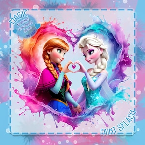 Clipart de corazón de acuarela de Anna y Elsa: Imagen PNG de Frozen (descarga digital)
