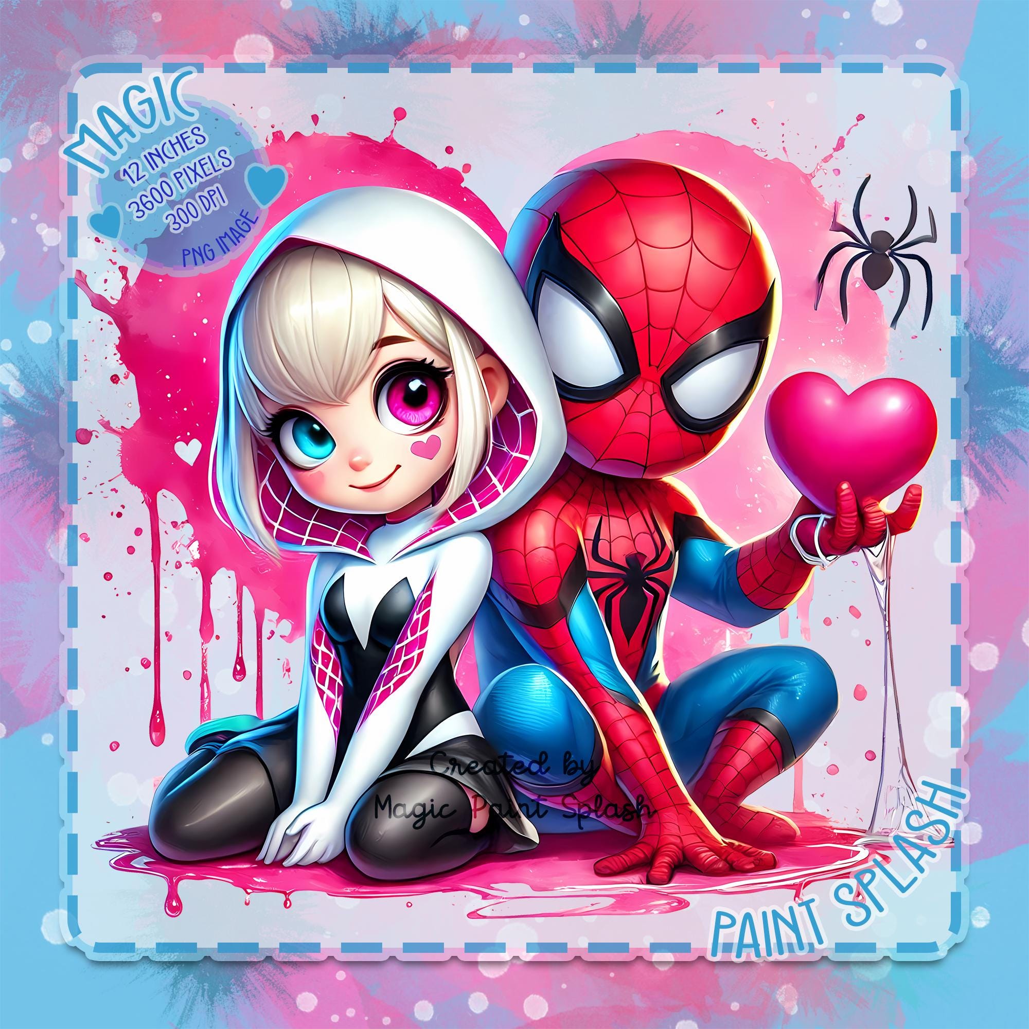 スパイダーマンの絵 スパイダーマン・バレンタインの水彩画クリップアート：スパイダー