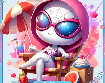 Spider-Girl Summertime Clipart: Watercolor Splash PNG (Digital Download)