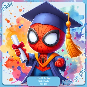 Niedliches Spidey-Diplom, Abschluss-Aquarell-Platsch, Clipart-Bilder, Grafiken und Kunstwerke, Regenbogenästhetik, PNG-Superheld-Film-Bilder