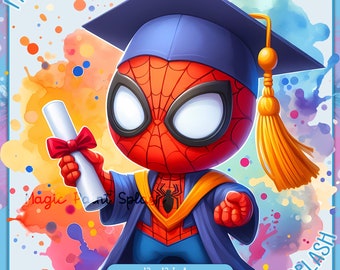 Spider-Man Graduation Diploma Clipart: Watercolor Superhero PNG (Digital Download)