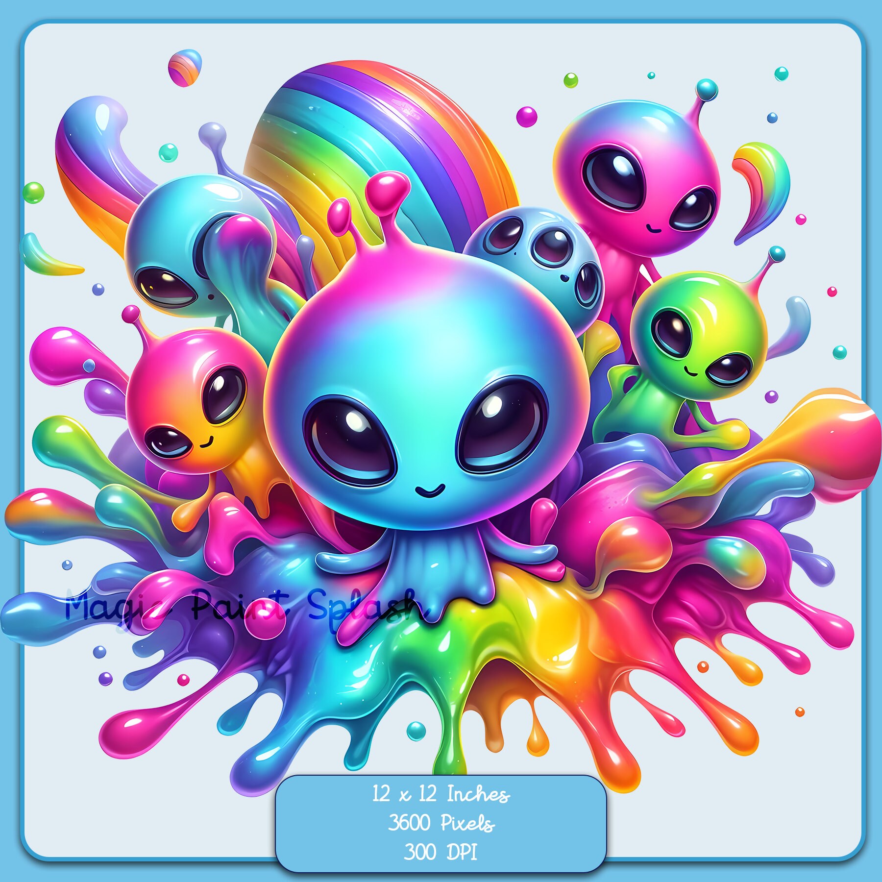 Rainbow Aliens Clipart: Watercolor Splash PNG Image (digital Download ...