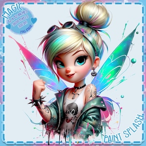 Tinkerbell Punk Rock Aquarell Splash, Clipart Bilder, Grafiken und Kunstwerke, Regenbogen Ästhetik, PNG süße Prinzessin Bilder