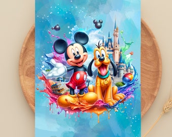 ミッキーとプルートのディズニーランド水彩スプラッシュPNG（デジタル
