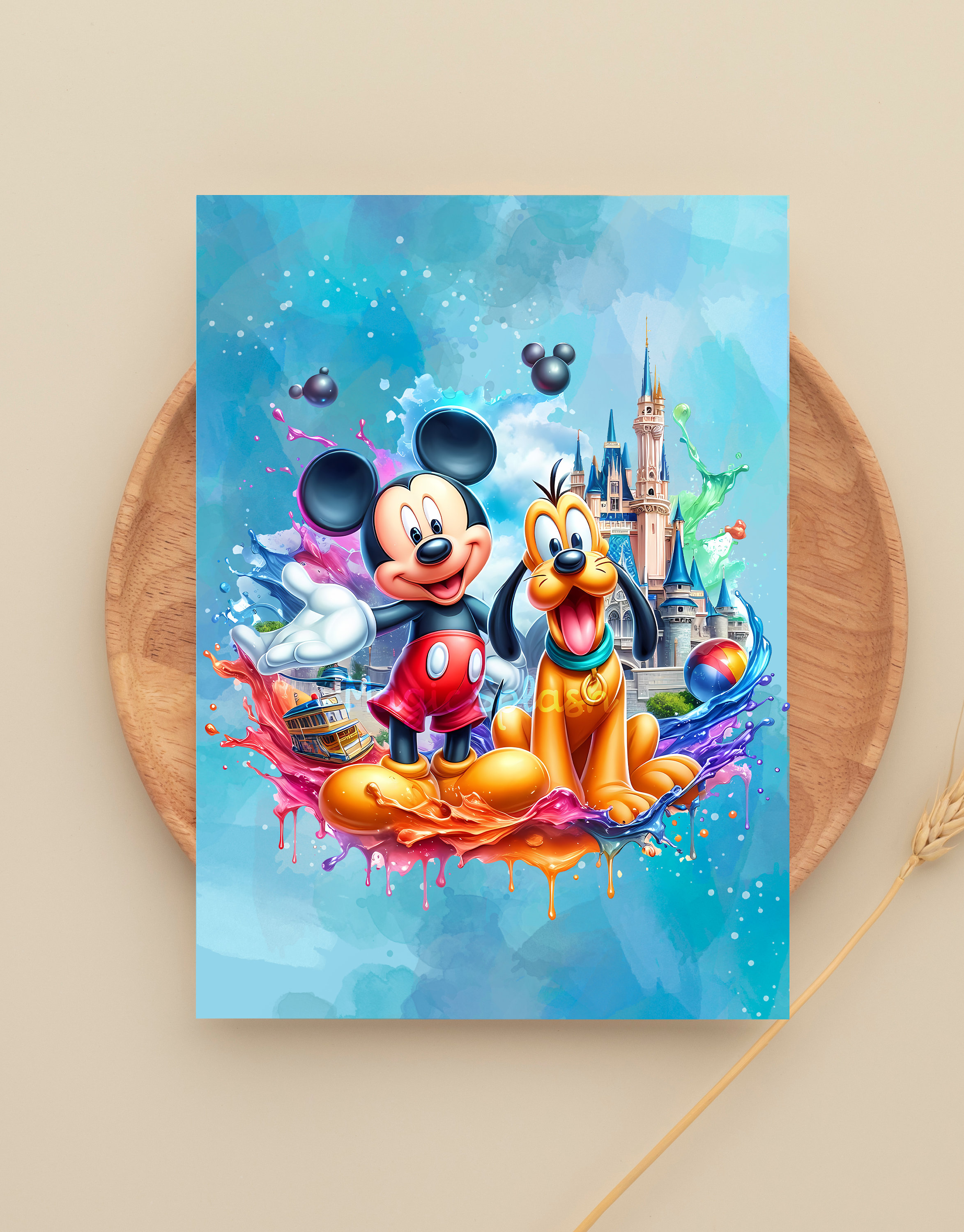 ミッキーとプルートのディズニーランド水彩スプラッシュPNG（デジタル