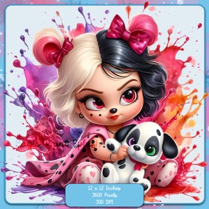 Images clipart bébé Cruella aquarelle, graphiques et oeuvres d'art, esthétique arc-en-ciel, images PNG mignon petit méchant