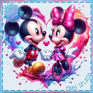 Mickey y Minnie Acuarela Splash, Imágenes Prediseñadas, Gráficos y Obras de Arte, Estética Arco Iris, Imágenes de Personajes PNG