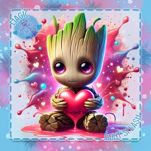 Clipart de acuarela de San Valentín Groot: Imagen PNG de arcoíris (descarga digital)