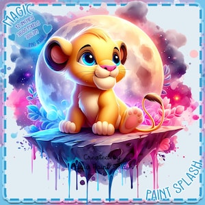 Images Clipart éclaboussures d'aquarelle de lionceau Simba, graphiques et oeuvres d'art, esthétique arc-en-ciel, images PNG de bébé lion