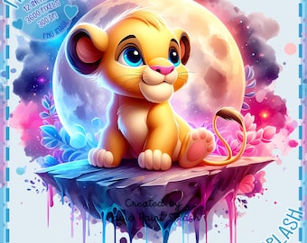 Clipart de acuarela de cachorro de león Simba: Luna llena (descarga digital)