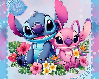 Stitch och Angel PNG Clipart, Kawaii Lilo och Stitch parkonst för sublimering, tropisk digital nedladdning