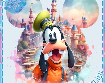 Goofy Disneyland PNG: Rainbow Watercolor Splash (Digital Download)