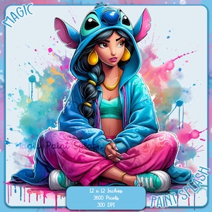 Jasmine in Stitch Hoodie PNG: Watercolor Splash Image (Digital Download)
