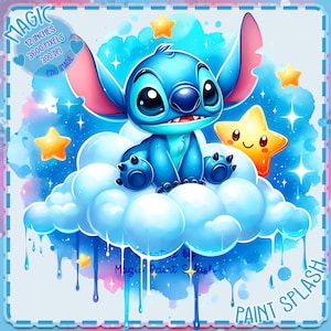 Steek zittend op wolken aquarel splash, clipartafbeeldingen, graphics en artwork, esthetiek van de regenboog, schattige personageafbeeldingen png