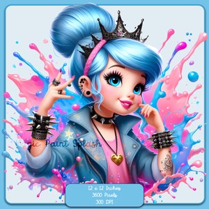 Assepoester punkrock aquarel splash, clipartafbeeldingen, graphics en artwork, esthetiek van de regenboog, png-afbeelding schattige prinses