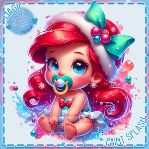 Baby Ariel Urlaub, Aquarell Splash, Clipart Bilder, Grafiken und Kunstwerke, Weihnachtsästhetik, PNG Süße kleine Prinzessin Bilder