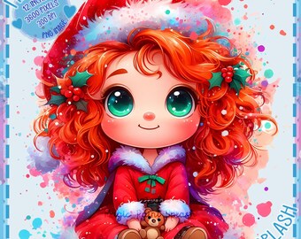 Julklapp med baby Merida PNG: Akvarell julclipart (digital nedladdning)
